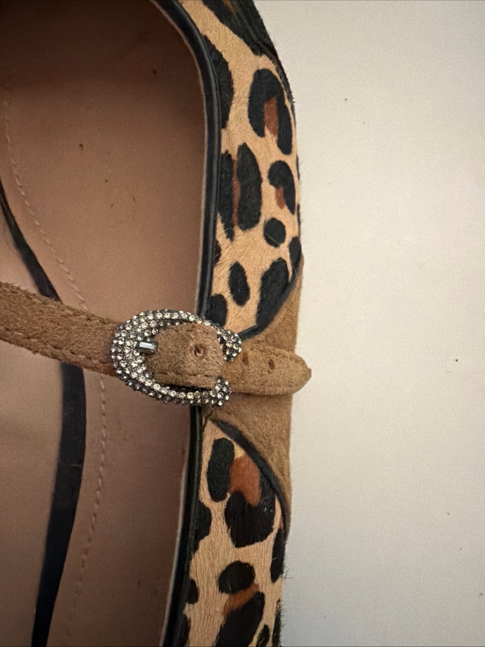 Black Pointed-Toe Flats with Leopard Trim-“Harriette” - Picture 2 of 6